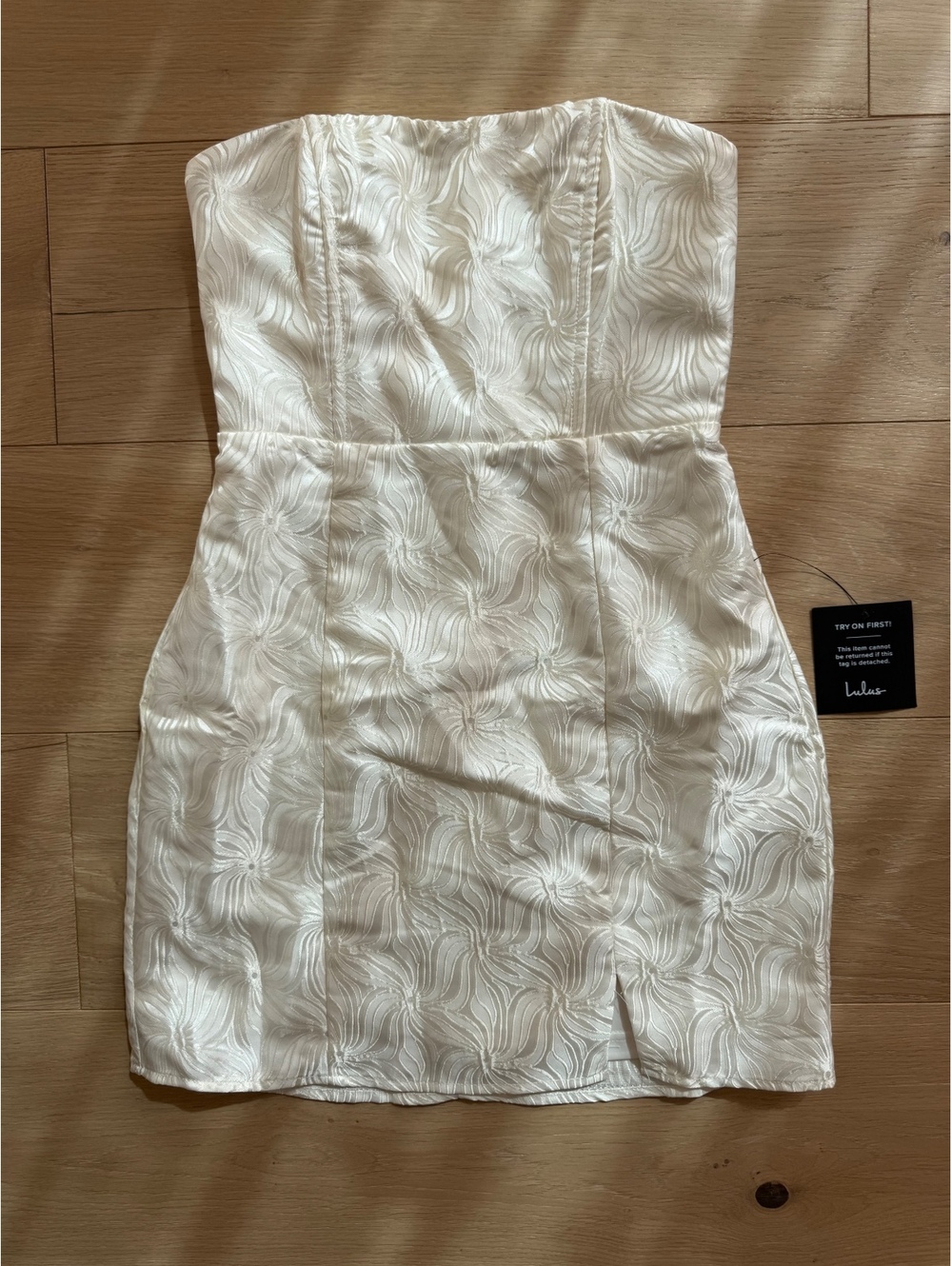 NWT Lulus Bubbly Beauty Ivory Jacquard Strapless Bustier Mini Dress XS